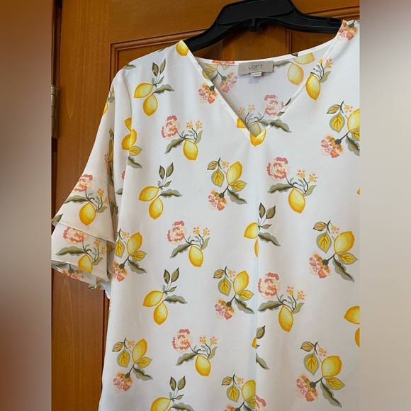 Loft Outlet Lemon Breezy Short Sleeve Top Ruffles Small White Lightweight Spring - Picture 5 of 8